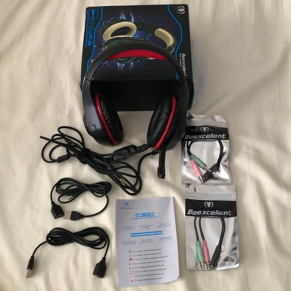 Beexcellent Pro Gaming Headset W/Mic GM-100 Black with Red Trim - Picture 2 of 10